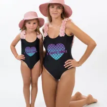 Mommy and Me Bathing Suits Mermaid Love Mama And Mini Flower Shoulder Backless Swimsuits