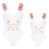 Mommy and Me Bathing Suits Cat Smile Flower Shoulder Backless Swimsuits