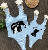 Mommy and Me Bathing Suits Elephant Mama And Mini Feather Shoulder Backless Swimsuits