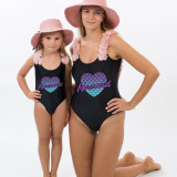 Mommy and Me Bathing Suits Mermaid Heart Mama And Mini Flower Shoulder Backless Swimsuits