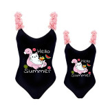 Mommy and Me Bathing Suits Hello Summer Mama And Mini Flower Shoulder Backless Swimsuits