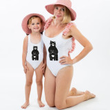 Mommy and Me Bathing Suits Bear Babies Mama Mini Flower Shoulder Backless Swimsuits