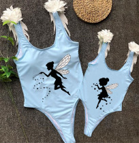 Mommy and Me Bathing Suits Angel Mama Mini Feather Shoulder Backless Swimsuits