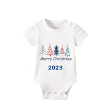 2023 Christmas Matching Family Pajamas Exclusive Merry Christmas Beatiful Tree Blue Short Pajamas Set