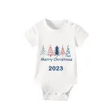 2023 Christmas Matching Family Pajamas Exclusive Merry Christmas Beatiful Tree Blue Short Pajamas Set