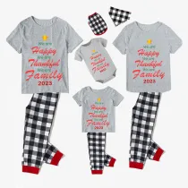 2023 Christmas Matching Family Pajamas We Are Happy Thanksful Family White Gray Pajamas Set