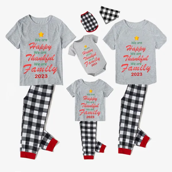 2023 Christmas Matching Family Pajamas We Are Happy Thanksful Family White Gray Pajamas Set