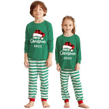 2023 Christmas Matching Family Pajamas Red Plaids Christmas Hat Merry Christmas Letter Green Stripes Pajamas Set With Baby Pajamas