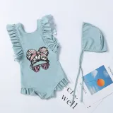 Girls Bathing Suits Kid Sunglasses Head One Piece Ruffled Cuff Swimsuits