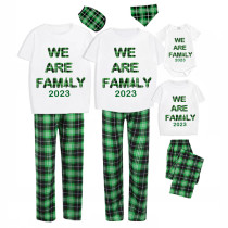 2023 We Are Family Christmas Matching Family Pajamas White Short Pajamas Green Pants Set With Dog Pajamas