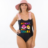 Mommy and Me Bathing Suits Mommy Baby Shark Flower Shoulder Backless Swimsuits