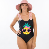 Mommy and Me Bathing Suits Pineapple With Glasses Mama And Mini Flower Shoulder Backless Swimsuits