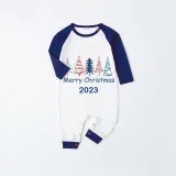 2023 Christmas Matching Family Pajamas Exclusive Merry Christmas Beatiful Tree Blue Pajamas Set