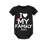2023 Christmas Matching Family Pajamas Exclusive Design I Love My Family Gray Short Green Pants Pajamas Set
