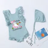 Girls Bathing Suits Hello Summer One Piece Ruffled Cuff Swimsuits