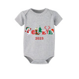2023 Believe Christmas Matching Family Pajamas Exclusive Design Snowman Love Christmas Gray Short Pajamas Set