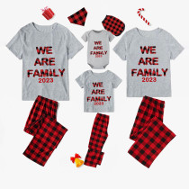 2023 We Are Family Christmas Matching Family Pajamas Gray Short Set With Dog Pajamas