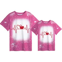 Mommy and Me Matching Clothing Top Heart Electrocardiogram Tie Dyed Family T-shirts