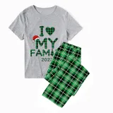 2023 Christmas Matching Family Pajamas Exclusive Design I Love My Family Gray Short Green Pants Pajamas Set