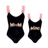 Mommy and Me Bathing Suits Butterfly Mama And Mini Slogan Flower Shoulder Backless Swimsuits