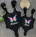 Mommy and Me Bathing Suits Butterfly Mama And Mini Feather Shoulder Backless Swimsuits