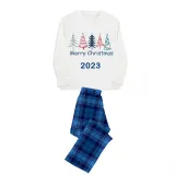 2023 Christmas Matching Family Pajamas Exclusive Merry Christmas Beatiful Tree Blue Pajamas Set