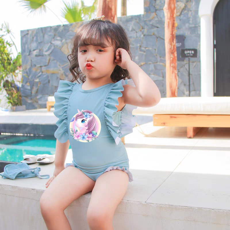 Girls Bathing Suits Unicorn Mini One Piece Ruffled Cuff Swimsuits