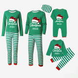 2023 Christmas Matching Family Pajamas Red Plaids Christmas Hat Merry Christmas Letter Green Stripes Pajamas Set With Baby Pajamas