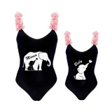 Mommy and Me Bathing Suits Elephant Mama And Mini Flower Shoulder Backless Swimsuits