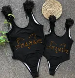 Mommy and Me Bathing Suits Cat Leopard Feather Shoulder Backless Swimsuits