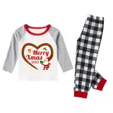 2023 Christmas Matching Family Pajamas Santa Heart Merry Xmas Black White Plaids Pants Pajamas Set