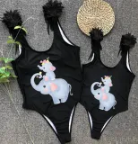 Mommy and Me Bathing Suits Elephants Mama And Mini Feather Shoulder Backless Swimsuits