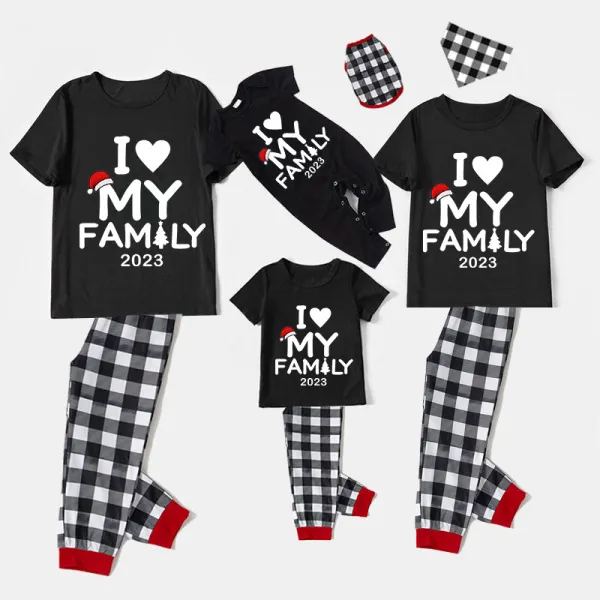 2023 Christmas Matching Family Pajamas Exclusive Design I Love My Family Gray Short Green Pants Pajamas Set