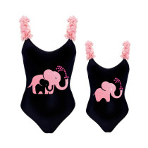 Mommy and Me Bathing Suits Elephant Heart Mama And Mini Flower Shoulder Backless Swimsuits