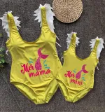Mommy and Me Bathing Suits Mermama Mermini Feather Shoulder Backless Swimsuits