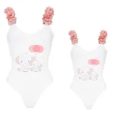 Mommy and Me Bathing Suits Elephants With Balloons Mama And Mini Flower Shoulder Backless Swimsuits