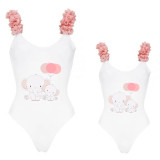 Mommy and Me Bathing Suits Elephants With Balloons Mama And Mini Flower Shoulder Backless Swimsuits