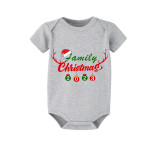2023 Christmas Matching Family Pajamas Exclusive Design Antler Hat Family Christmas Gray Short Sleeve Pajamas Set