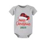 2023 Christmas Matching Family Pajamas Red Plaids Christmas Hat Merry Christmas Letter Green Short Pajamas Set With Baby Pajamas