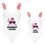 Mommy and Me Bathing Suits Mommy Girl Shark Flower Shoulder Backless Swimsuits
