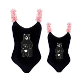 Mommy and Me Bathing Suits Bear Babies Mama Mini Flower Shoulder Backless Swimsuits