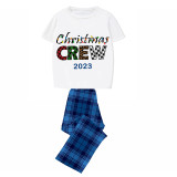 2023 Christmas Matching Family Pajamas Exclusive Design Printed Christmas Crew Blue Short Pajamas Set