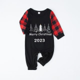 2023 Christmas Matching Family Pajamas Exclusive Merry Christmas Beatiful Tree Black Pajamas Set