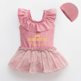 Girls Bathing Suits Birthday Princess Name's Party One Piece Lace Collar Swimsuits