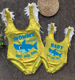 Mommy and Me Bathing Suits Baby Mom Shark Boo Boo Boo Feather Shoulder Backless Swimsuits