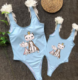 Mommy and Me Bathing Suits Cat Mama And Me Feather Shoulder Backless Swimsuits