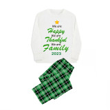 2023 Christmas Matching Family Pajamas We Are Happy Thanksful Family Green Plaids Pajamas Set