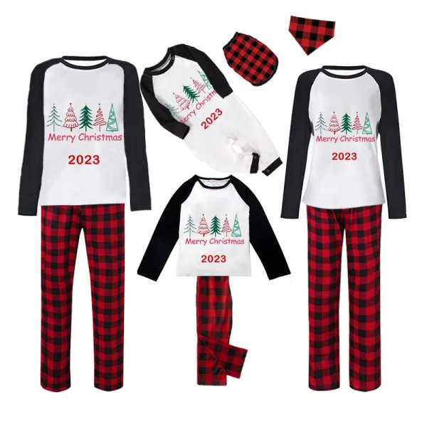 2023 Christmas Matching Family Pajamas Exclusive Merry Christmas Beatiful Tree Red Pajamas Set