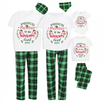 2023 Proud Member OF Naughty List White Christmas Green Short Set Matching Family Pajamas Set