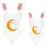 Mommy and Me Bathing Suits Elephant Moon Mama And Mini Flower Shoulder Backless Swimsuits